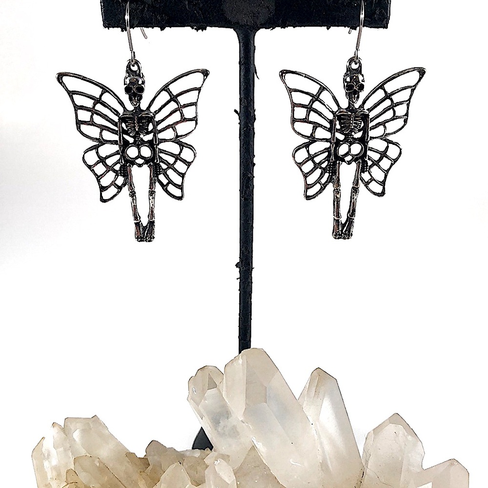 Gothic Butterfly Skeleton Fairy Earrings